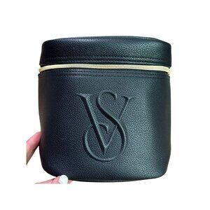 NWT Victoria's Secret Black Faux Leather Bra Storage Travel Bag | Embossed VS Lo